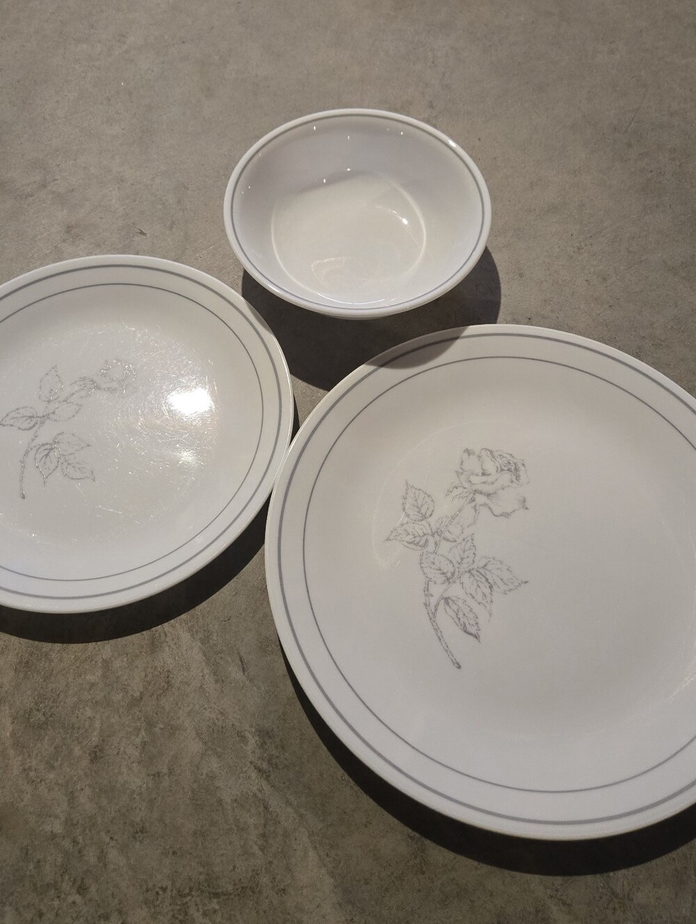 Corelle Vintage Silver Rose Pattern Dishes